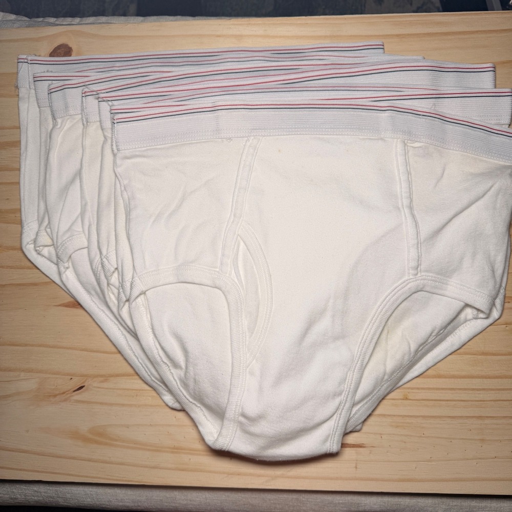 Vtg King Briefs Mens XL 42-44 White 100 Cotton 7 Pack Striped Waistband Retro